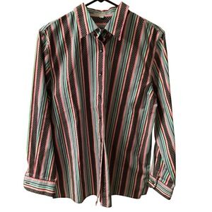 Foxcroft Womens Striped Polka Dot Button Up Shirt Classic Fit Wrinkle Free 12